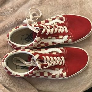 Size 7.5 Red and White vans. They were worn a couple times.